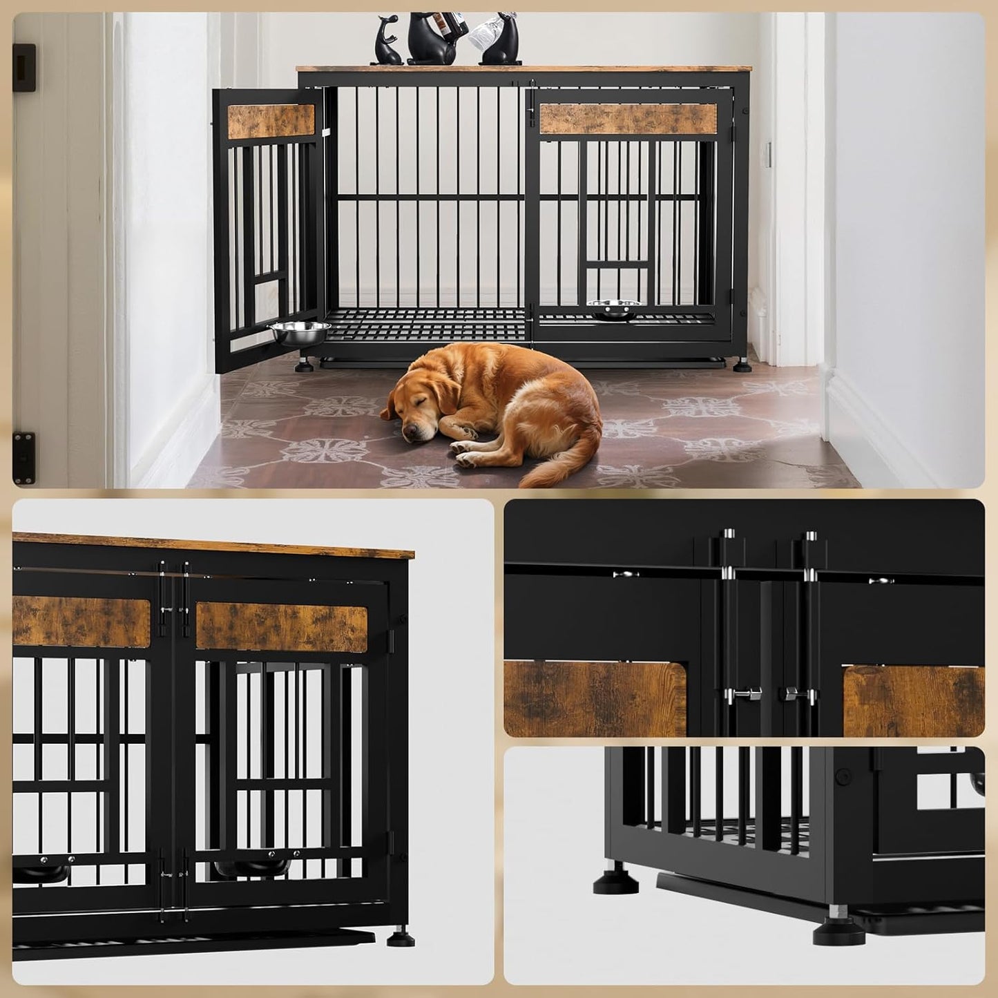 48 Inch Heavy Duty Dog Crate Furniture for Large Dogs, Decorative Pet House End Table, Extra Large Wooden Cage Kennel Furniture Indoor