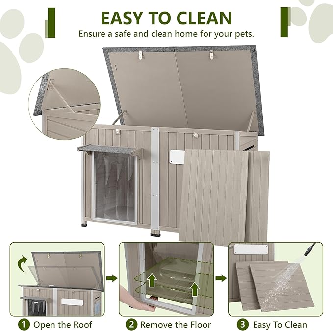 Large Dog House Outdoor XL Wooden Dog House with Weatherproof Asphalt Roof, Chew-Resistant Frame, Removable Floor, for Medium to Large Dogs Indoor Outdoor Use (Grey, 55.1"L x 33.1"W x 34.8"H)