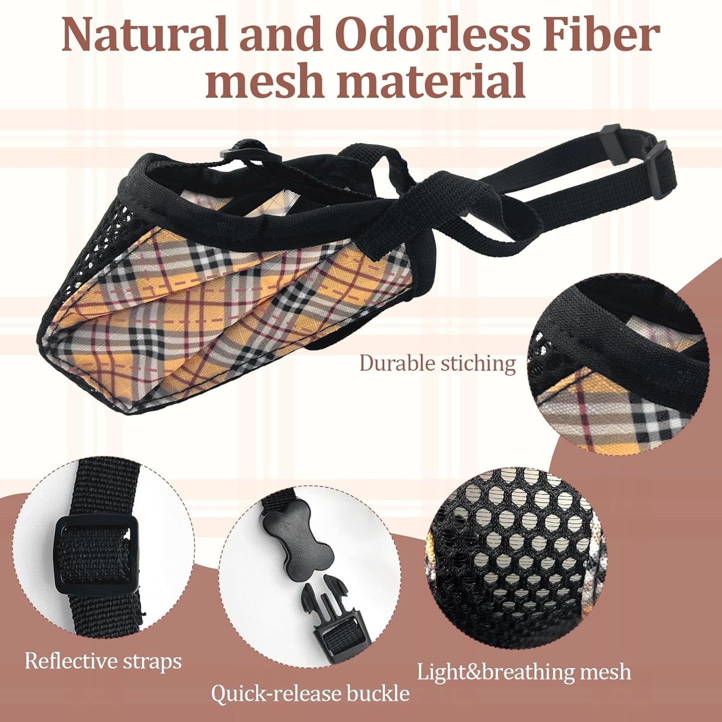 Dog Muzzle for Small Large Dogs - Soft Nylon Basket Muzzle with Adjustable Strap, Breathable Mesh Design Prevents Biting Chewing Licking Eating - Ideal for Training, Grooming & Vet Visits (Yellow, L)