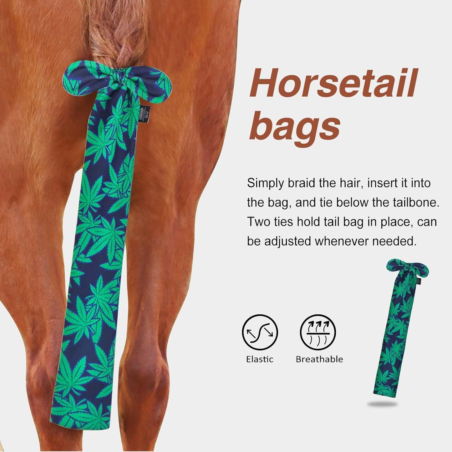 Harrison Howard Stretchy Tail Guard for Horses - Breathable, Slip-on Design, Protects Tail, 22" L Length, Easy Grooming - Live Leaf