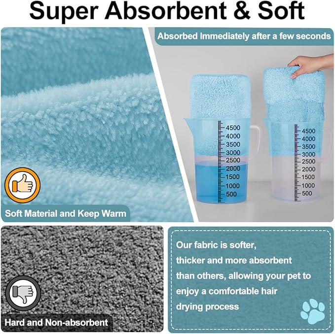 Medium to Large Size Dog Bathrobe, Quick Drying Super Absorbent Used for After Bathing, Warm Dog Towels, Adjustable Hoodies and Belts for Pet Dogs Bath Clothes Products (Blue, 4XL)