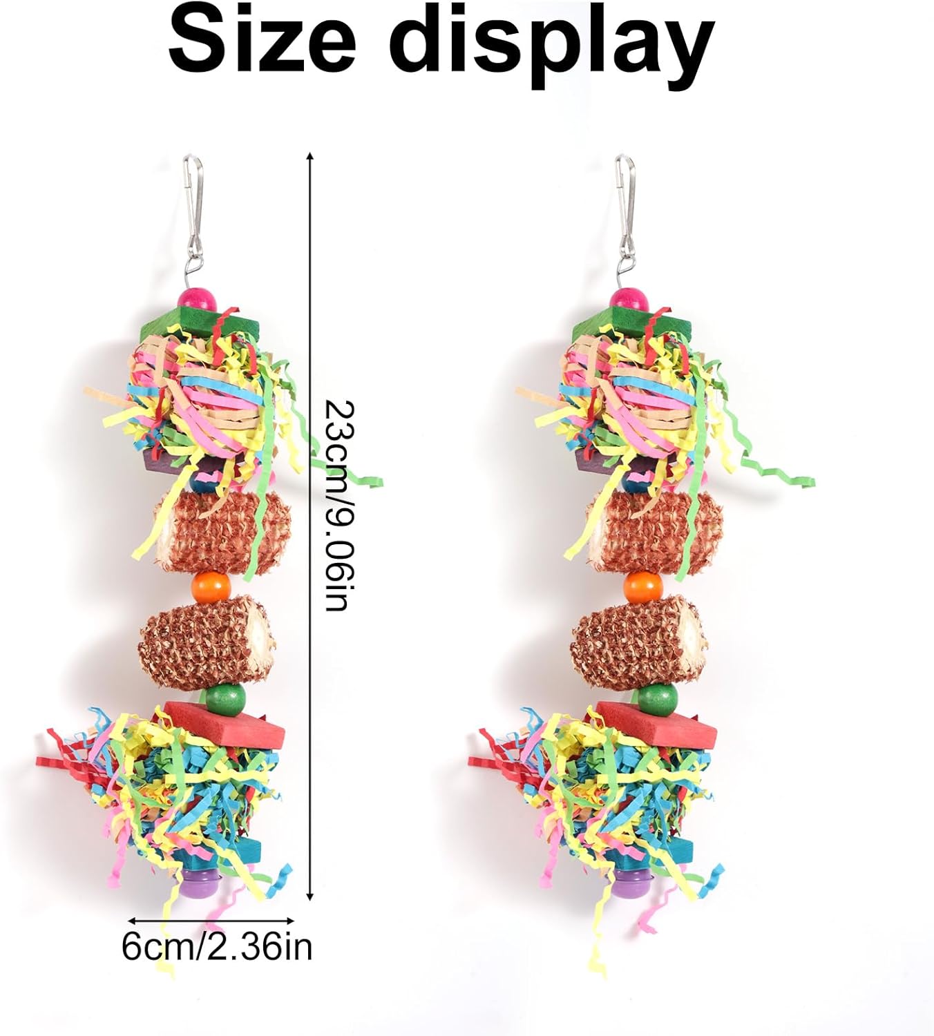 2pcs Bird Toys, Parrot Toys for Parakeets Cockatoos Cockatiels Budgie Conure Macaw Corn Cob Shredding Paper Tearing & Foraging Toy Chewing Hanging Toy Cage Accessories for Small & Medium Birds Pet