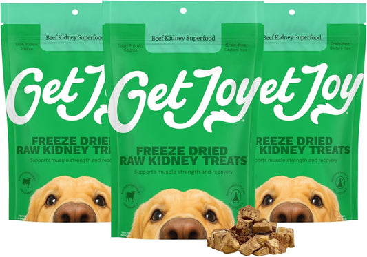 Get Joy Freeze Dried Superfood 100% Beef Kidney Dog Treats, 4 Ounce Bag (Pack of 3), Single Ingredient Organ Meat, High Protein, Immune Health, Muscle Repair, Grain Free, Gluten Free, Made in USA