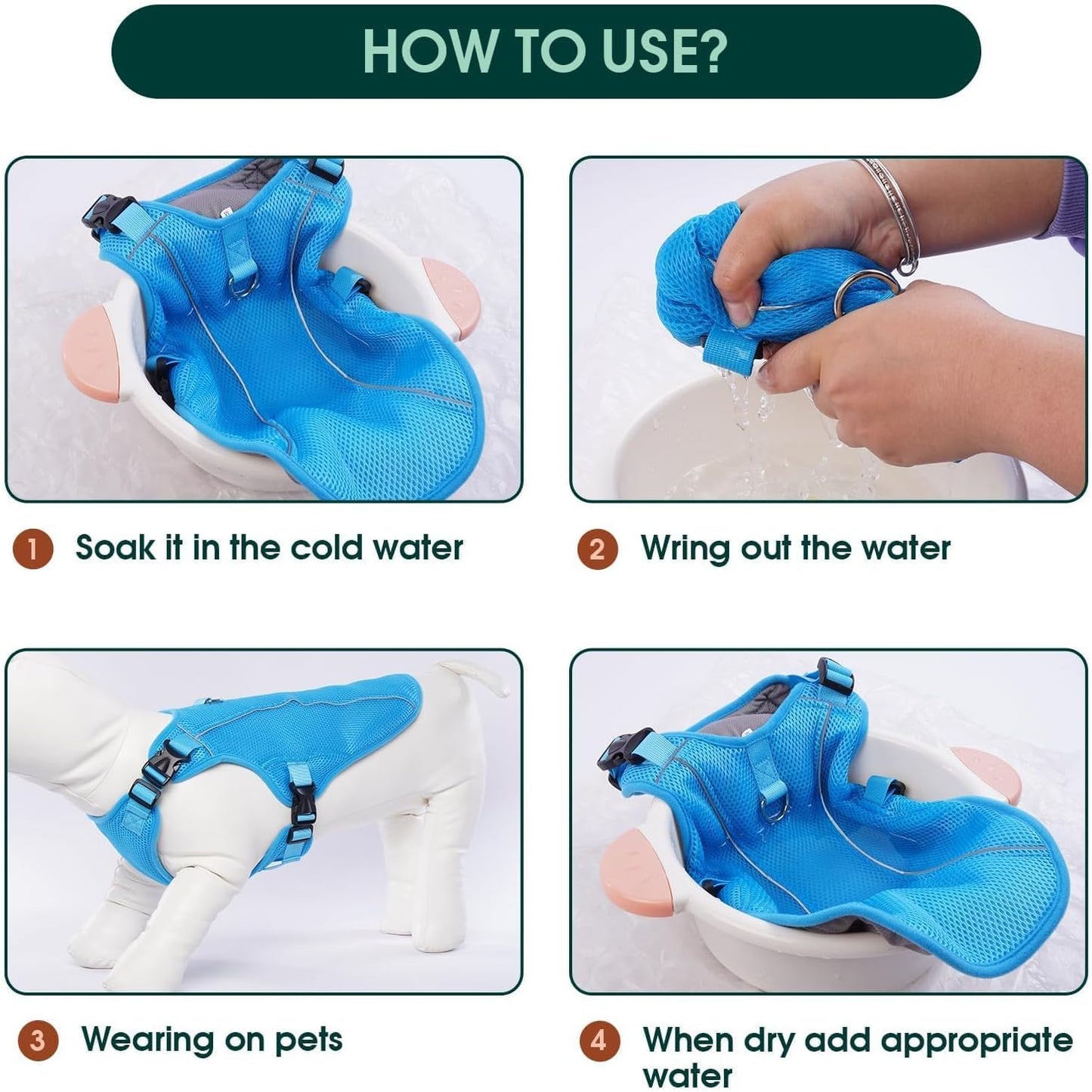 Kuoser Dog Cooling Vest for Large Dogs, Lightweight Doggie Cooler Jacket Breathable Mesh Pet Cooling Shirts Reflective Puppy Cool Harness for Beach, Hiking, Walking Blue XXL