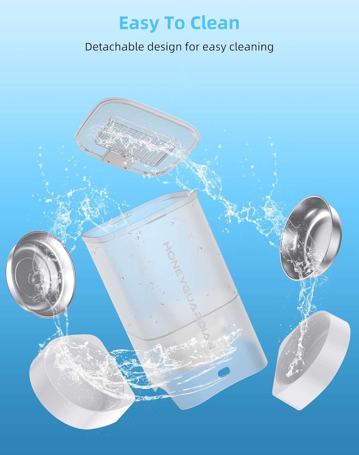 HoneyGuaridan Automatic Cat Feeder for Two Cats,5L Cat Food Dispenser with Stainless Steel Bowl,Timed Feeder Programmable 1-6 Meals Control, Dual Power Supply,Desiccant Bag,10s Meal Call White