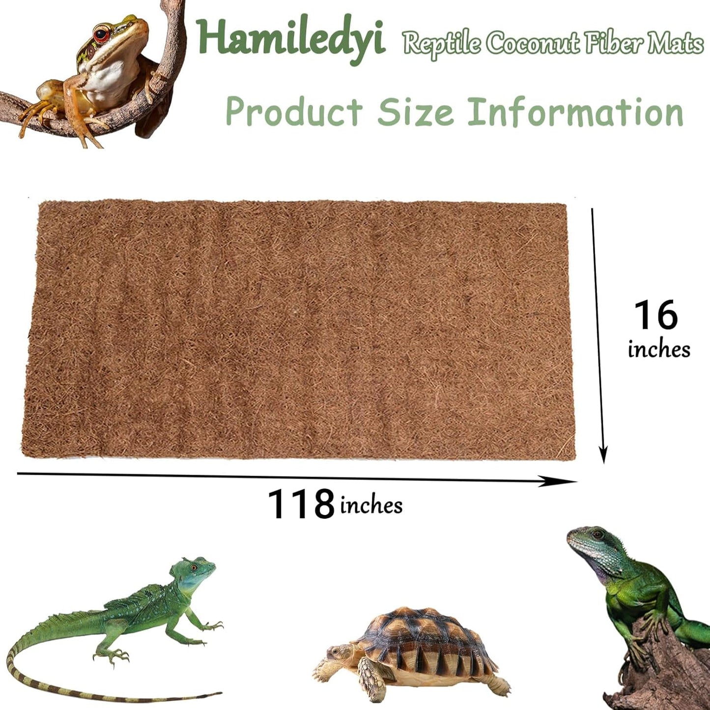 Hamiledyi Reptile Carpet 118" L x 16" W Natural Coconut Fiber Tortoise Carpet Mat for Pet Terrarium Liner Reptile Supplies for Lizard Snake Chamelon Turtle Bedding Bunny Rabbit Mat