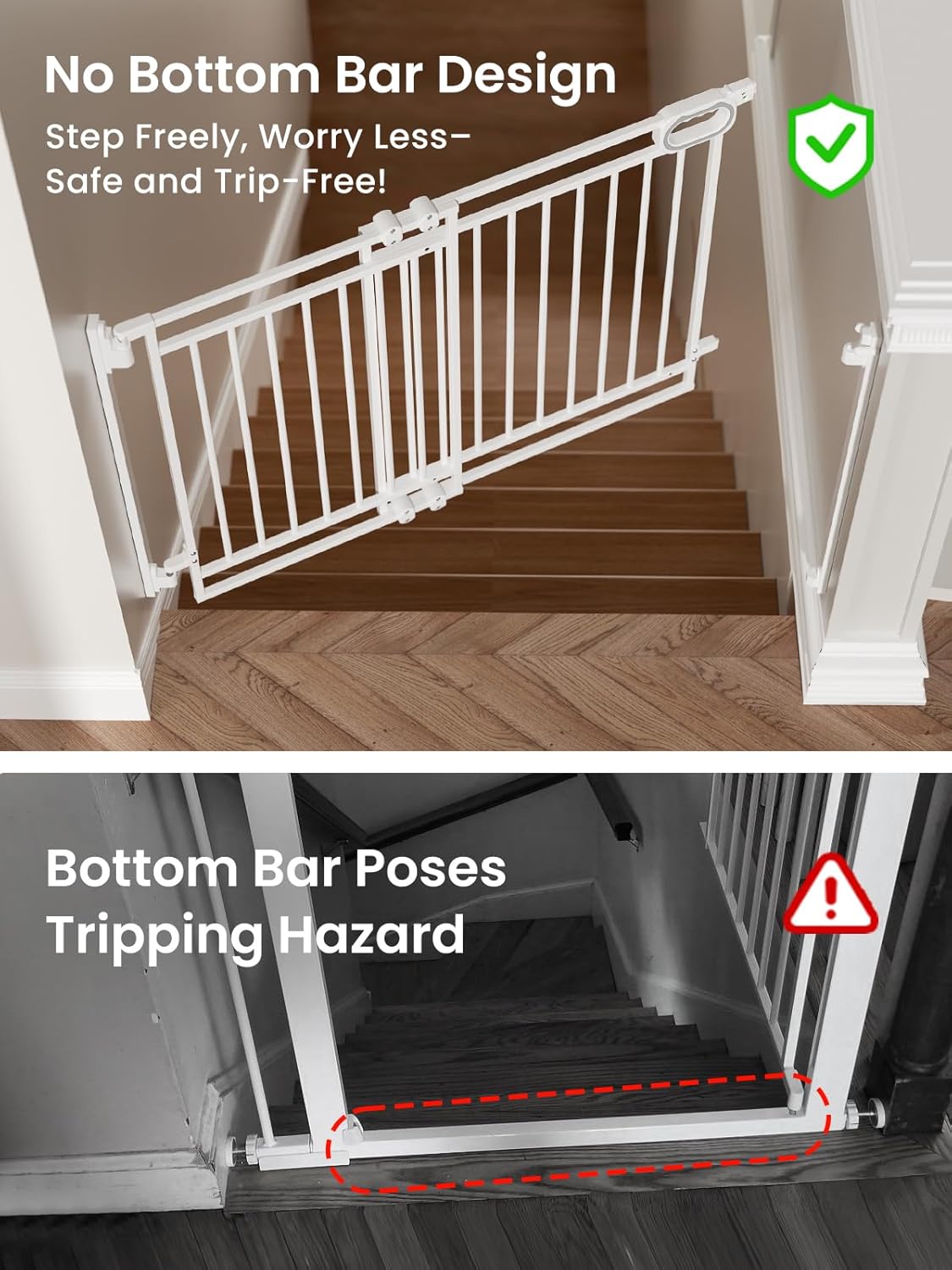 Grownsy Baby Gate for Stairs- No Bottom Bar, Adjustable Width 32” to 48” for Child and Pet, Dog Gate with Auto-Close & One-Hand Operation, Screw-in Installation for Doorways and Indoor Use