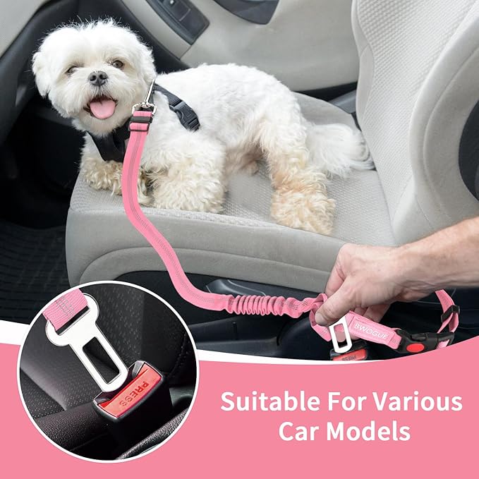BWOGUE 2 Piece Dog Seat Belt for Car with Elastic Bungee Buffer Safety Seatbelt Car Headrest Restraint Wear Adjustable Metal Buckle Harness in Vehicle Travel for Pet