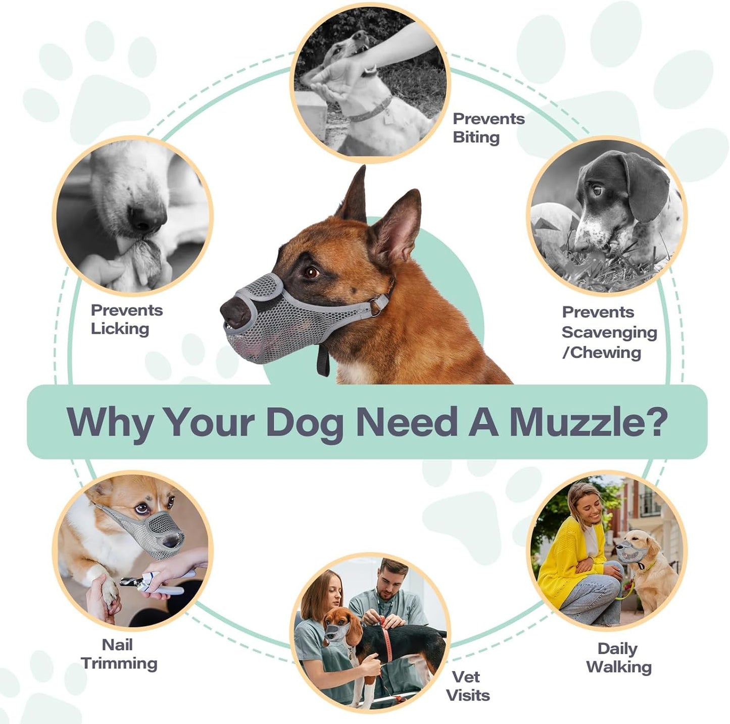 LUCKYPAW Dog Muzzle for Large Medium Small Dogs, Patented Mesh Muzzle to Prevent Biting Chewing Eating, Soft Mouth Guard with Front Opening Design for Drinking Panting (Grey, XS)