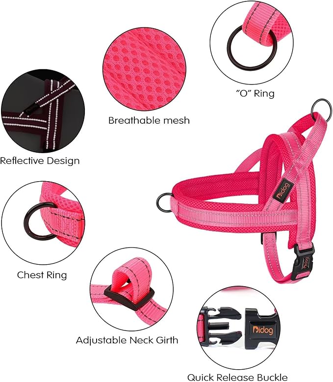 Didog No Pull Dog Harness with Soft Mesh Padded,Reflective & Quick Fit Light Weight Dog Strap Vest Harness,Easy for Walking Training (M:Chest 21-26", Pink)