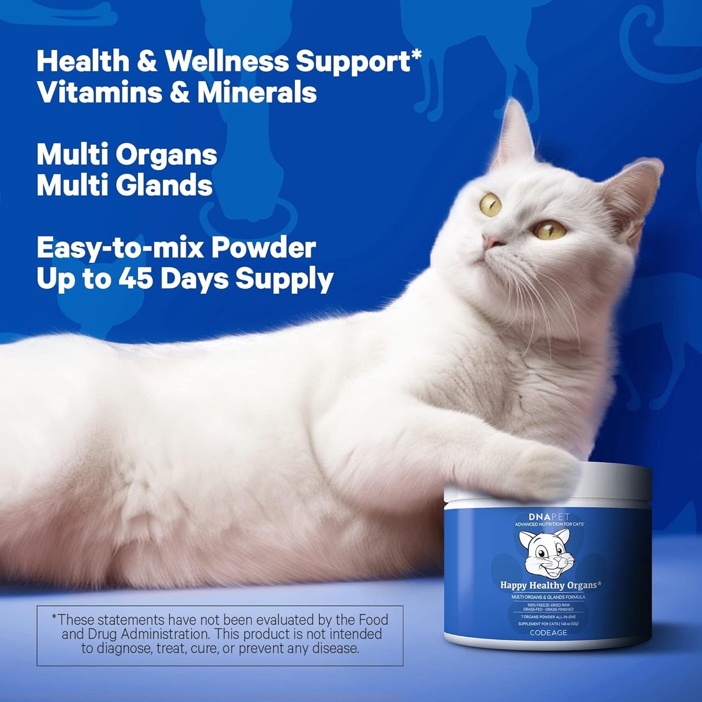 Happy Healthy Organs & Glands Supplement For Cats, Freeze-Dried Raw Bovine Liver Grass-Fed Bone Marrow Heart Kidney Pancreas, Bovine Thymus Iron Multi Organ Powder, Joints Cat Vitamins 1.48 oz