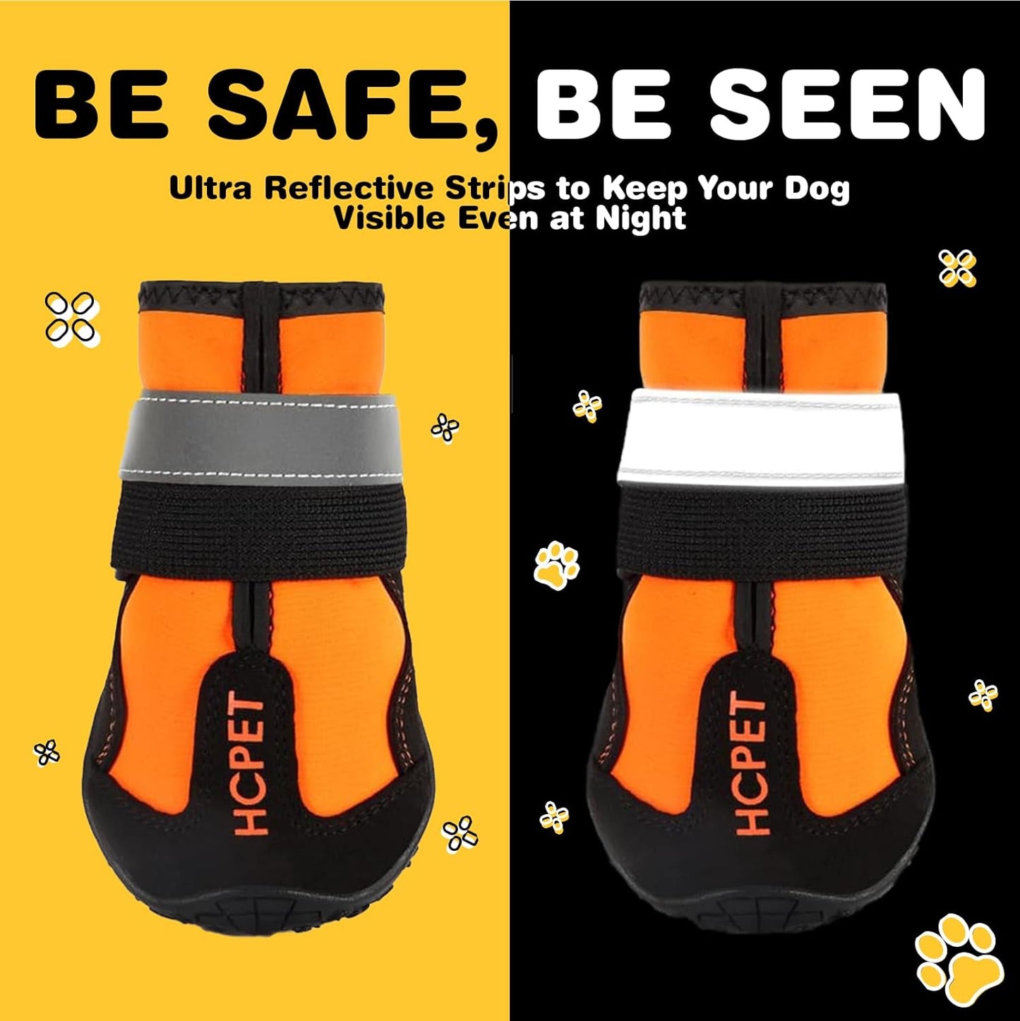 Hcpet Dog Shoes, Dog Boots for Small Dogs, Waterproof Medium Dog Booties Paw Protector for Summer Hot Pavement, Winter Snowy Day, Outdoor Walking, Indoor Hardfloors Anti Slip Sole Orange Size 5