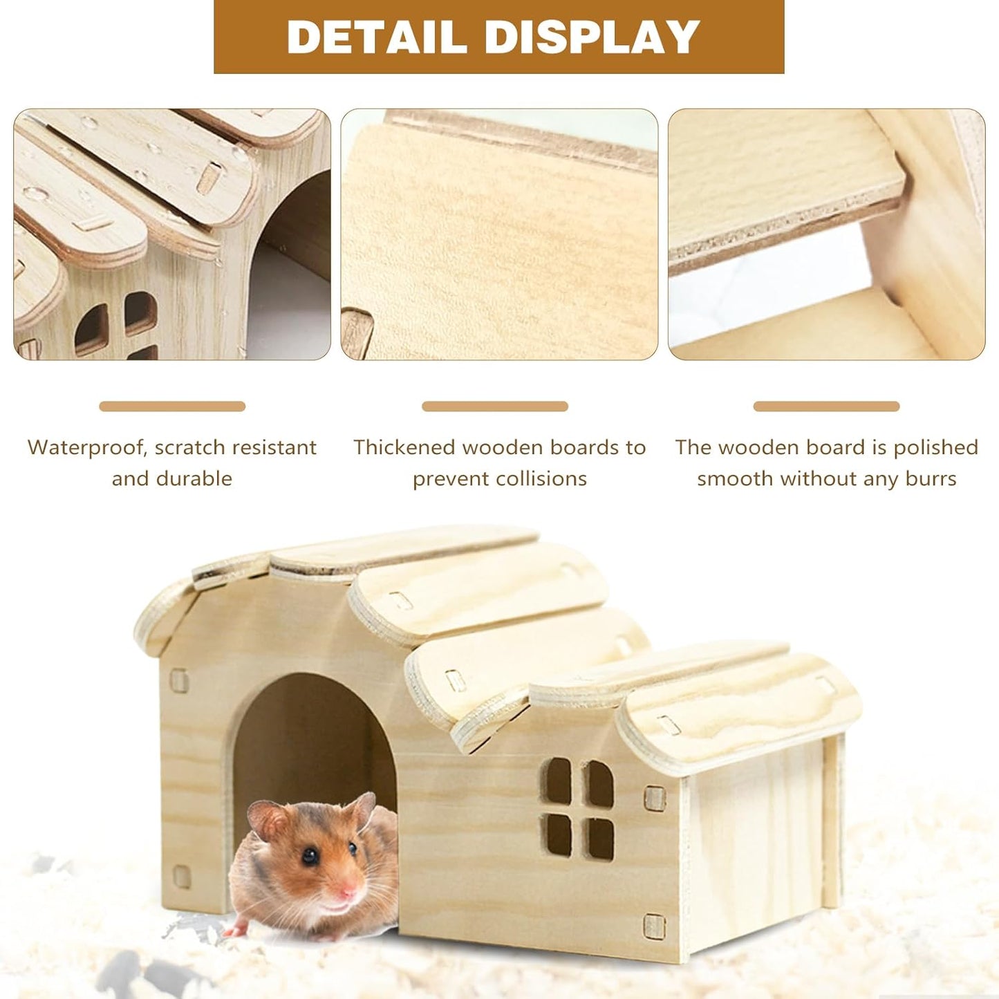 Hamster Toys 5-Piece Set,Hamster House, Swing, Climbing Ladder, Seesaw & Exercise Wheel,Pet DIY Sport Exercise Toys Set, Small Animal Habitat Accessories,Gerbils, Mice(Natural Wood A)