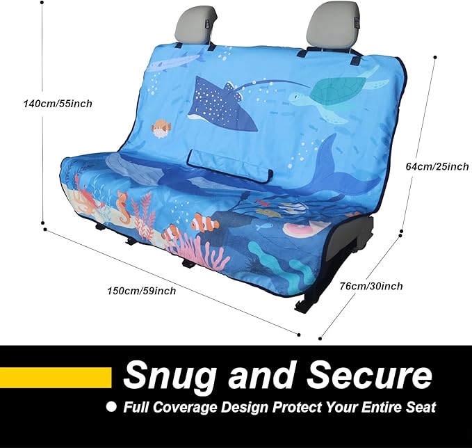 Back Seat Cover for Car Trucks Van SUV,Waterproof Rear Bench Towel Seat Covers for Dogs and Kids,Automotive Backseat Protector (Seaworld)