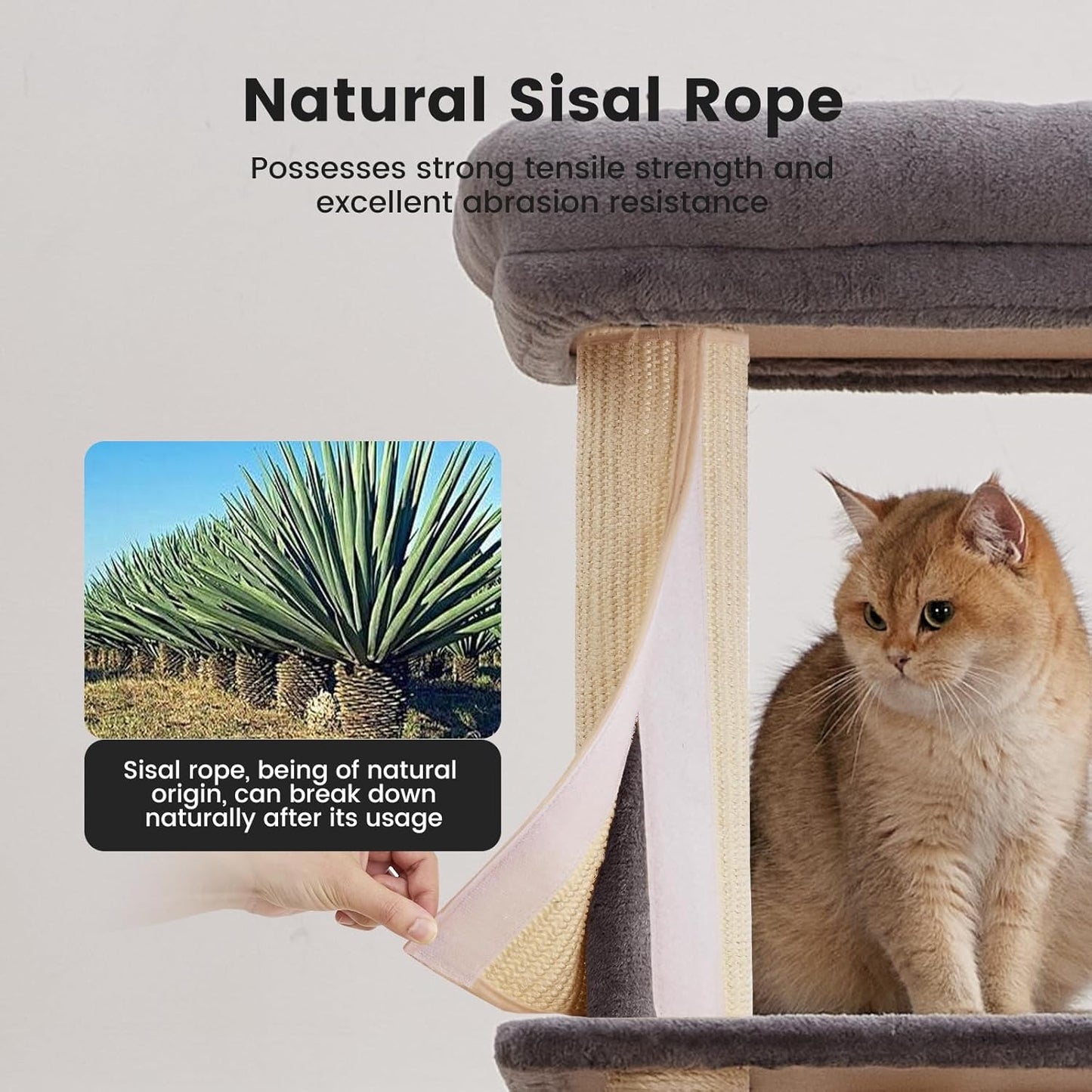 Gardner Pet 65in Heavy Duty Cat Tree Tower for Large Cats, Multi-Level Cat Furniture with Replaceable Sisal Scratching Post, Hammock | Extra-Large Platform & Condo (Upgraded Grey)