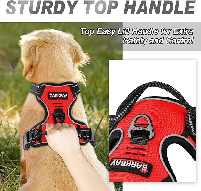 BARKBAY No Pull Dog Harness Front Clip Heavy Duty Reflective Easy Control Handle for Large Dog Walking(Red,M)