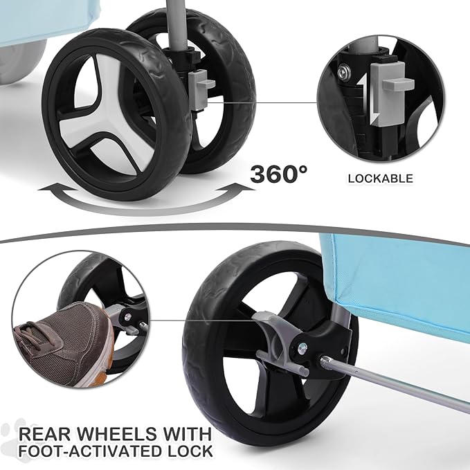 MoNiBloom 3 Wheels Pet Dog Cat Stroller for Small Medium Dogs Cats, Lightweight Foldable Jogger Stroller w/Storage Basket and Cup Holder, Mint Green