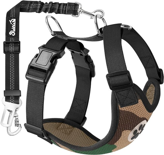 Lukovee Dog Seat Belt for Car, Adjustable Dog Car Harness for Large Medium Small Dogs, Soft Padded & Breathable Mesh Dog Seatbelt with Car Strap and Carabiner(Camouflage Double Clip,Medium)