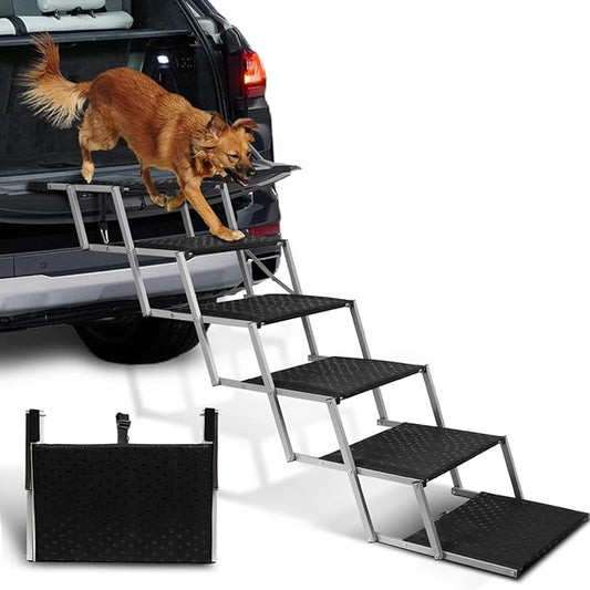 Extra Wide Dog Stairs for Large Dogs,Dog Ramps for Cars,Portable Folding Doggy Stairs for Cars,SUV,Trucks,Pet Ramp with Non-Slip Surface,Pet Steps Supports Up to 250 lb,6 Steps