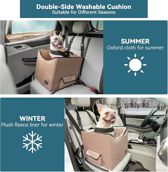 Petsfit Dog Booster Seat, Washable Pet Car Booster Bucket Seat with Portable Carrying Case for Puppy, Cats, Small Dogs (Small, Tan)