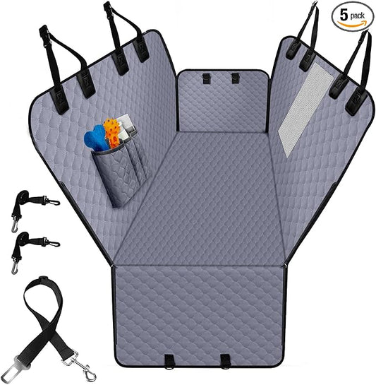 Dog Car Seat Cover for Back Seat, Waterproof Protector with Side Flaps, Scratchproof Hammock, Non-Slip Bottom for Cars/Trucks/SUVs (Grey02)