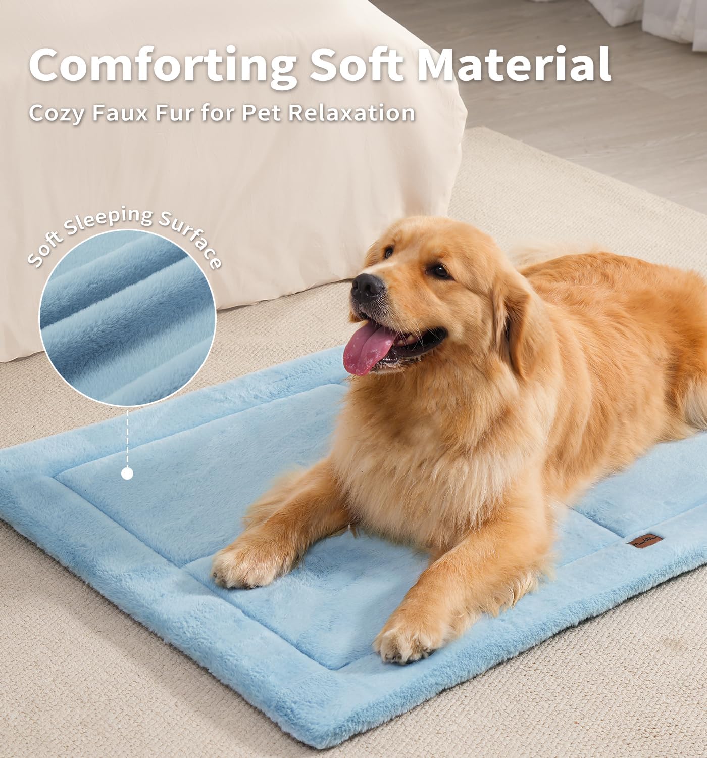 Made4Pets Dog Crate Pad Bed for Large Dogs, Washable & Reversible, Anti-Slip Kennel Mat for Cozy Sleeping, Soft Fluffy Dog Bed for Indoor & Outdoor Use, 44"x32", Blue