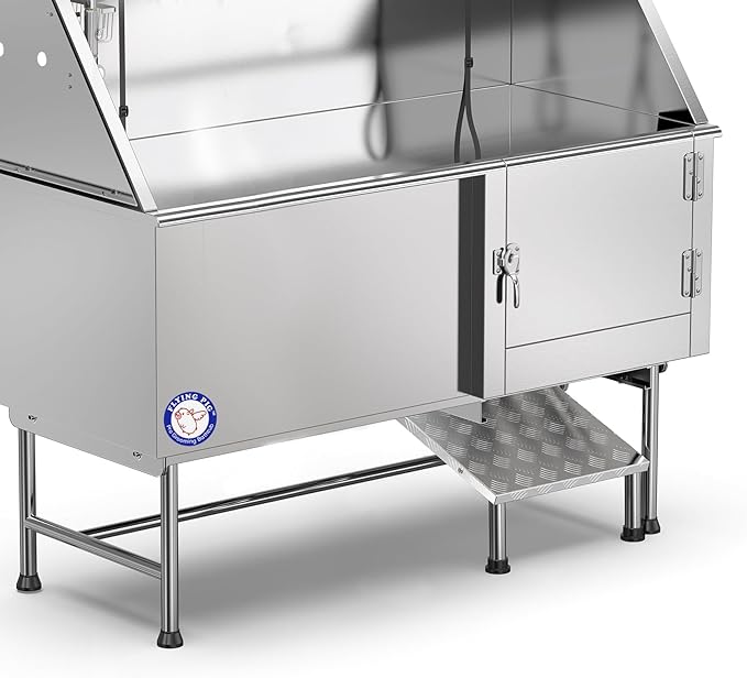 Flying Pig Grooming 62" Stainless Steel Pet Dog Bath Tub with Faucet (Right door/Left Drain), 62 x 27 x 58"