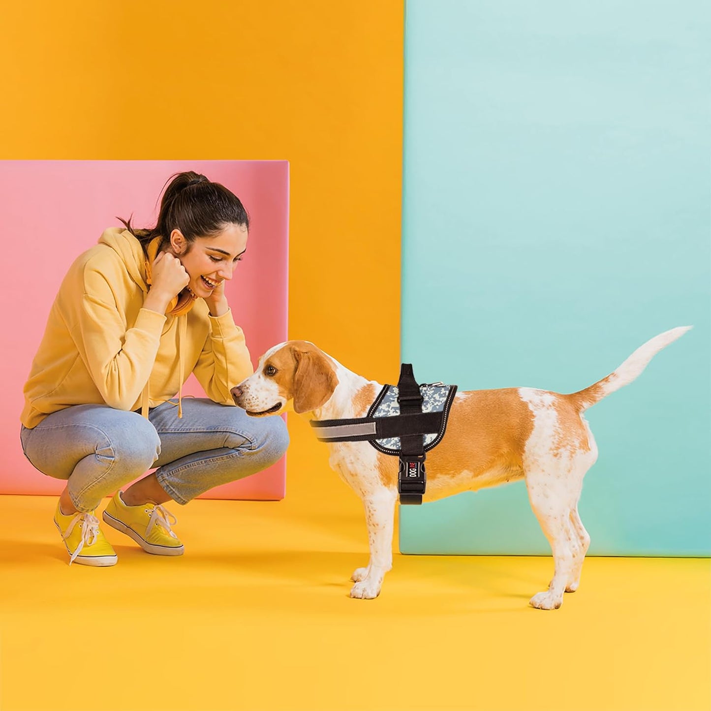 Dogline Dog Harness, Reflective No-Pull Adjustable Vest with Handle for Walking, Training, Breathable, No - Choke Harness for Small, Medium or Large Dogs Room for Patches Girth 15 to 18 in Urban Camo