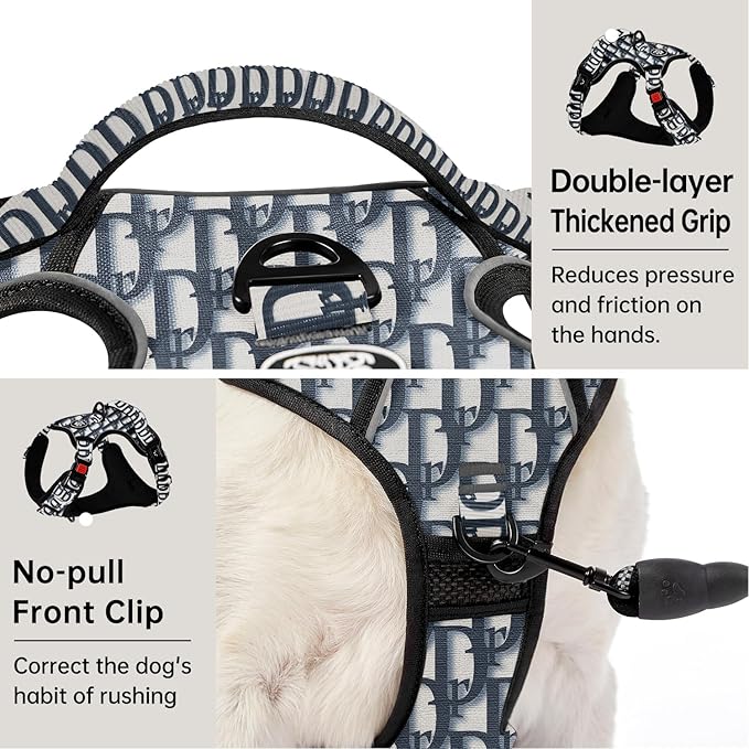 IVY&LANE No Pull Dog Harness with Leash Set, Reflective No Choke Pet Vest,Adjustable Oxford Dog Vest Harness with Easy Control Handle for Large Dogs (Vintage Blue,XL)