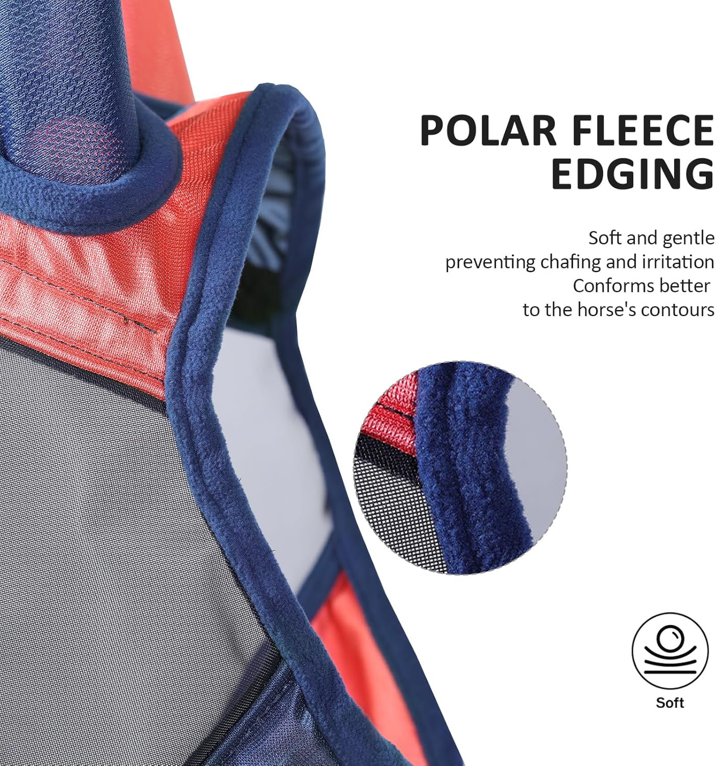 Harrison Howard Pro Luminous Horse Fly Mask Large Eye Space Half Face with Ears UV Protection for Horse Coral Orange/Navy M