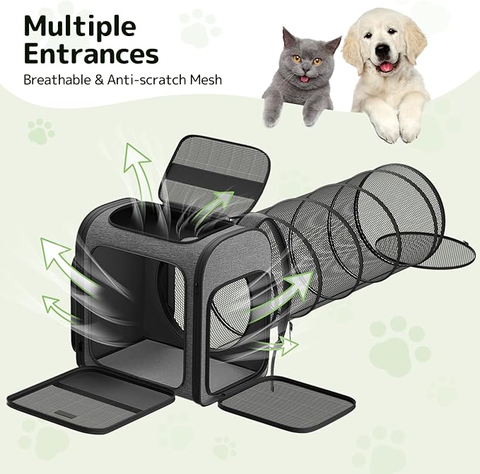 Pawtners Cat Carrier Backpacks Expandable Cat Backpack with Breathable Mesh, Pet Carrier Backpack for Cats Small Dogs Puppies Up to 18 Lbs, Dog Carrier Backpack for Travel Hiking Camping Outdoor