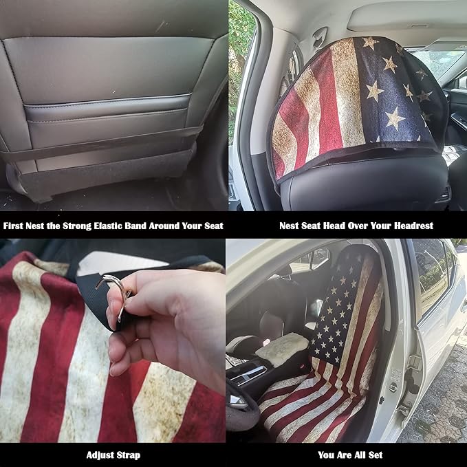 Car Seat Cover Protector Front Seats,for Gym Workout,Running,Swimming,Beach and Hiking,Waterproof Sweat Towel Bucket Seat Covers for Cars SUV Trucks (American Flag, 1Pcs)