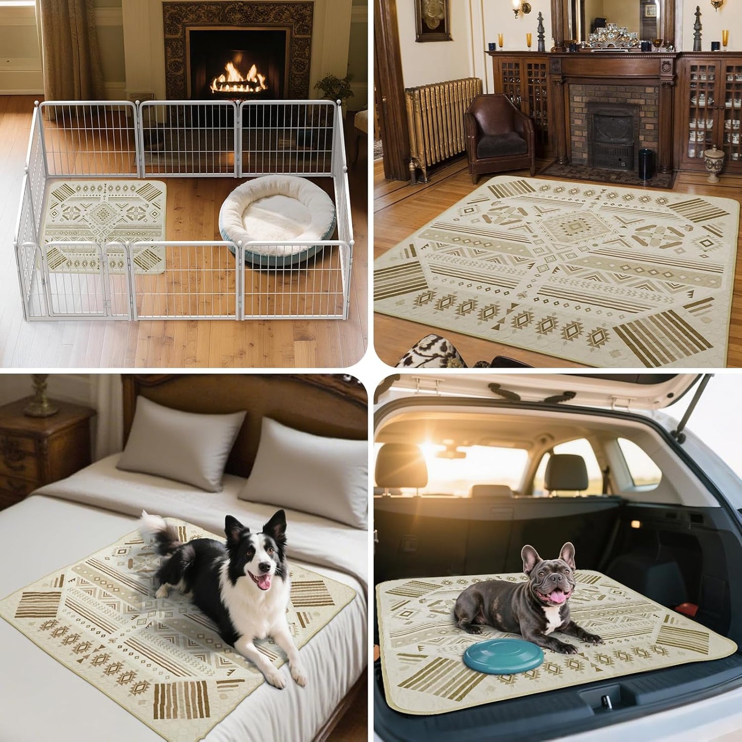 FXW Washable Pee Pads for Dogs, Puppy Pads with Super Absorbent, Specifically Designed for Potty Training, 35" Square, Khaki Geometric, 2 Packs