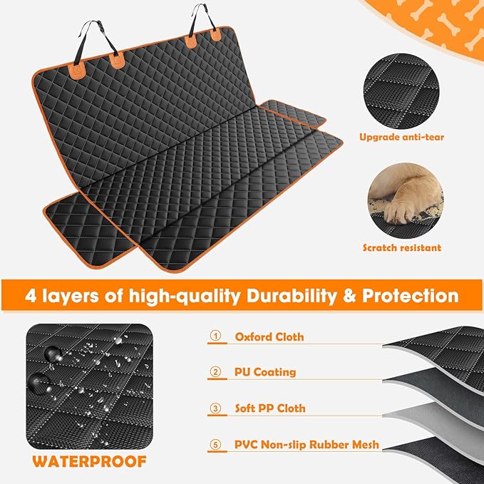 MIXJOY Truck Back Seat Cover for Dogs, Waterproof Pet Seat Covers for Trucks, Dog Cover for Truck Back Seat, Nonslip Pet Bench Seat Cover for Ford F150 F250 F350/Chevrolet Silverado/GMC/Ram