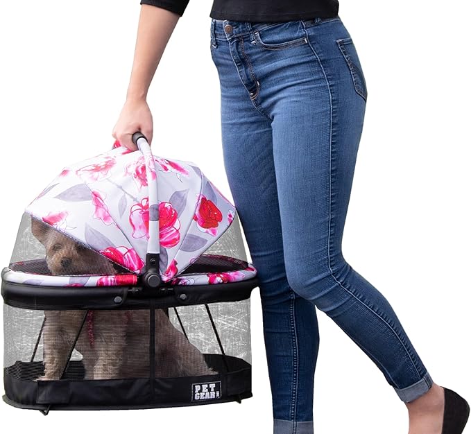 Pet Gear No-Zip View 360 Pet Safety Carrier & Car Seat for Small Dogs & Cats Push Button Entry,Available in 7 Colors,View 360 20-inch, Blossom
