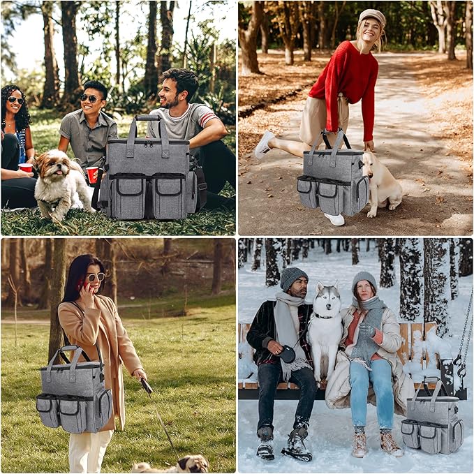 Modoker Dog Travel Bag Backpack, Airline Approved Pet Accessories Organizer for Dog and Cat with Shoulder Strap, 2 Dog Food Storage Containers, 2 Collapsible Dog Bowls,1 Pet Mat, Rose Red