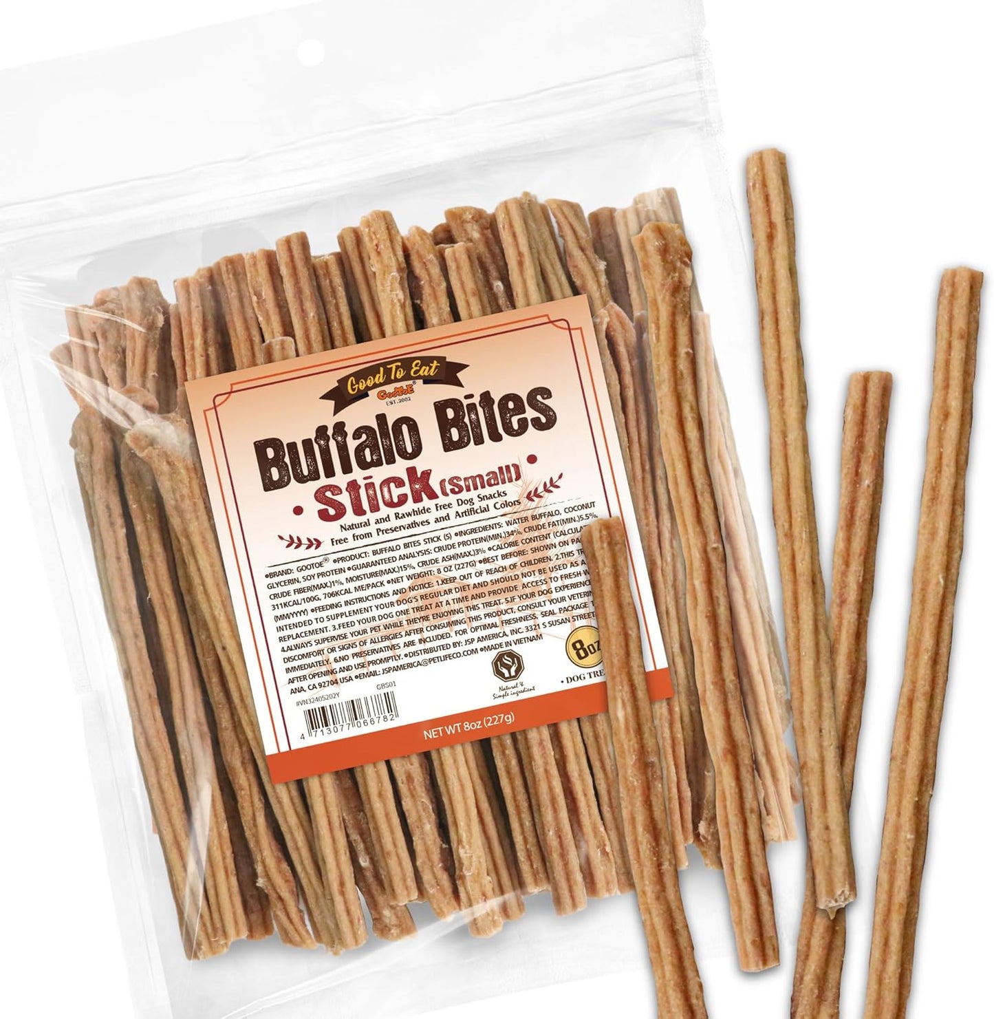 Gootoe Buffalo Dog Treats, Buffalo Bites Stick (Small) 8oz - Natural Low-Fat Chews for Training & Rewards, Limited Ingredient, Resealable Bag, Perfect for Small Dogs & Puppies