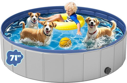 Dog Pool for Large Dogs, Foldable Plastic Pool for Dogs Slip-Resistant (XL - 71'' x 12'')