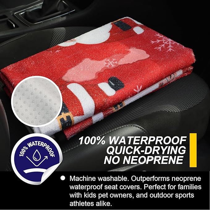 Back Seat Cover for Car Trucks Van SUV,Waterproof Rear Bench Towel Seat Covers for Dogs and Kids,Automotive Backseat Protector (Santa Claus)