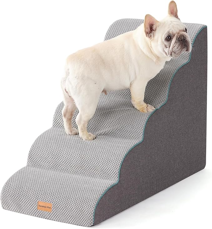 Gardner Pet Dog Stairs for Small Dogs 22.8" H, Curved 5-Step Pet Stairs, Dog Steps for High Bed, Couch (24-30 in) with Durable Non-Slip Waterproof Fabric Cover and CertiPUR-US Certified Foam