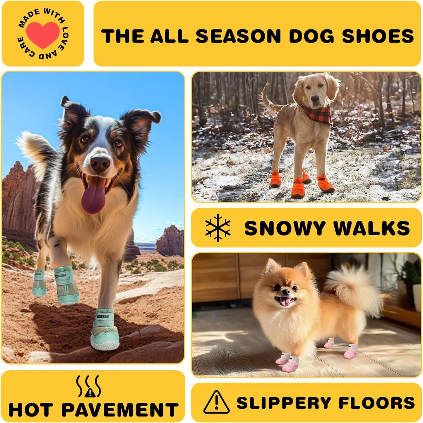 Hcpet Dog Shoes for Large Dogs, Breathable Dog Booties for Small Medium Dogs, Anti-Slip Dog Boots & Paw Protectors for Hot Pavement Winter Snow Hiking with Reflective Straps Orange Size 1