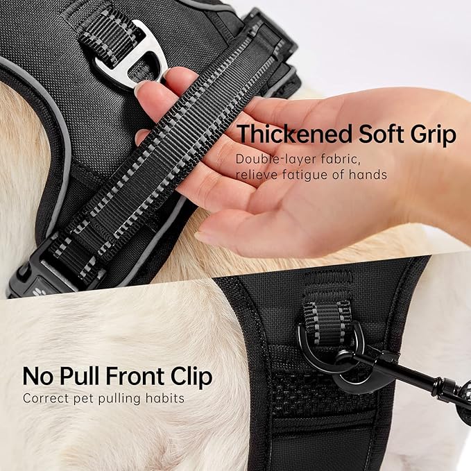 NESTROAD No Pull Dog Harness,Adjustable Oxford Dog Vest Harness with Leash,Reflective No-Choke Pet Harness with Easy Control Soft Handle for Small Medium Dogs(Medium,Black)