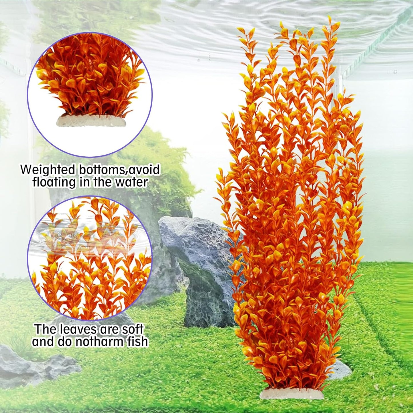 Hamiledyi Aquarium Plastic Plants Aquarium Decor Artificial Fish Tank Plants,Tall Fish Tank Decorations, Extra Large Aquarium Plant 23.6-inch Tall,2PCS（Orange Style A）