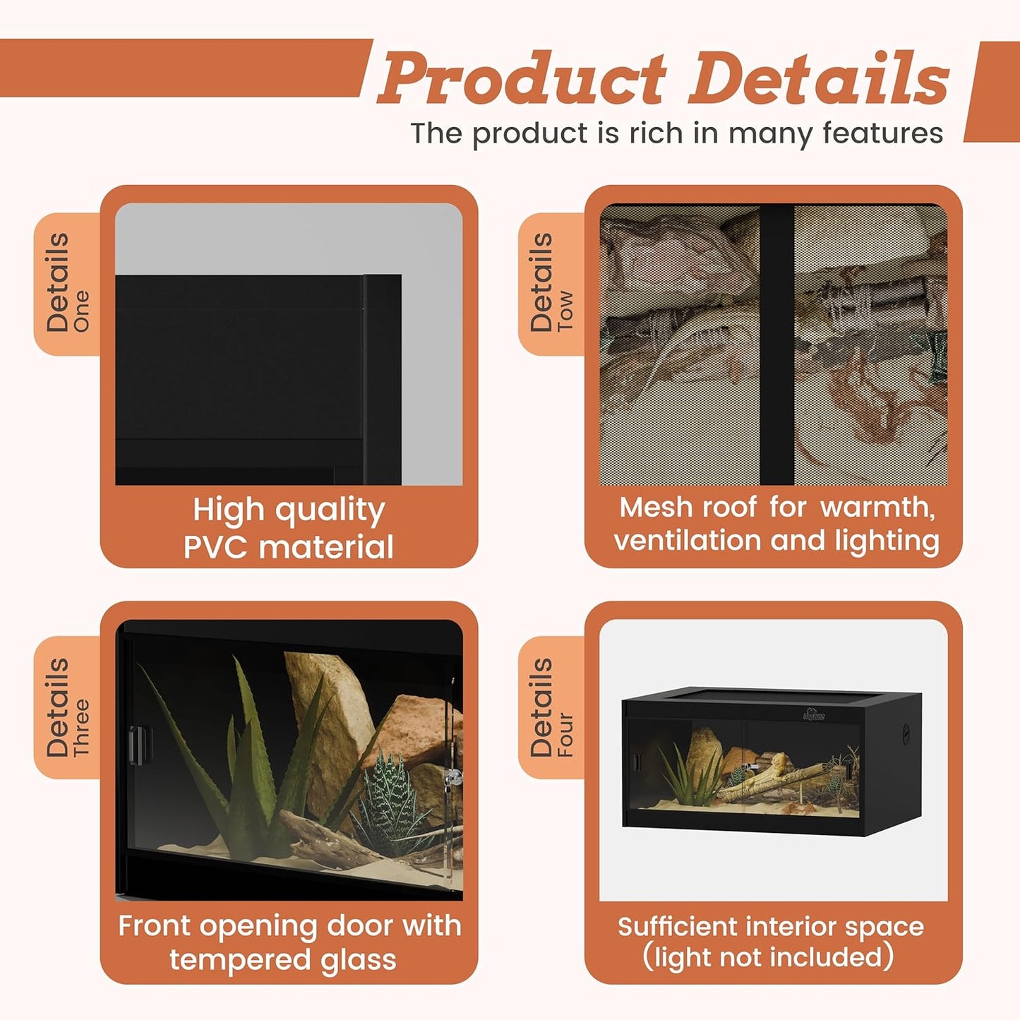 20 Gallon PVC Reptile Enclosure, RepWild 24"x18"x12" Terrarium/Tank with Heavy-Duty Screen Top, Glass Sliding Doors & Lock for Bearded Dragons, Ball Python, Geckos, Lizards