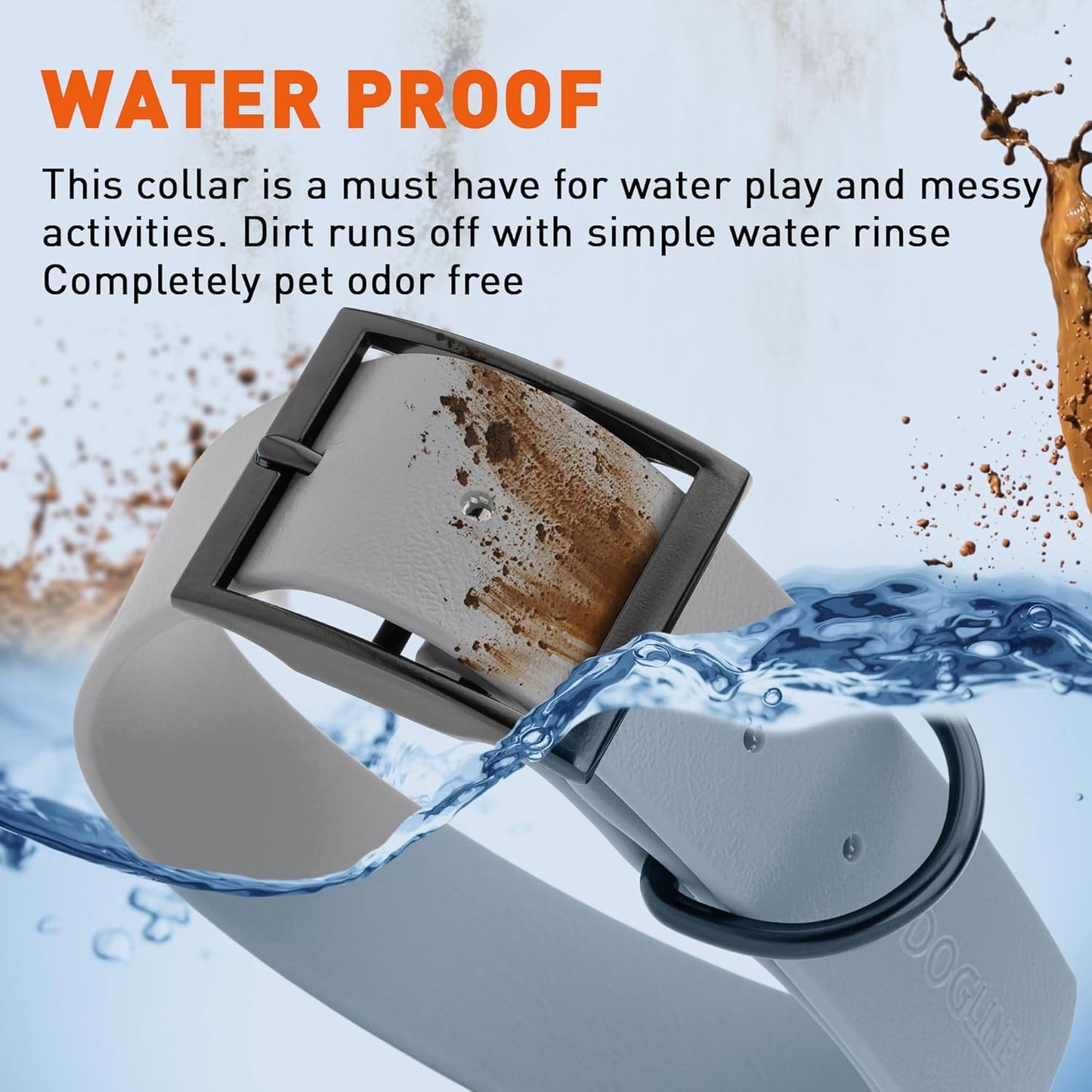 Dogline Biothane Waterproof Dog Collar Strong Coated Nylon Webbing with Black Hardware Odor- Proof for Easy Care Easy to Clean High Performance Fits Small Medium or Large Dogs, Battleship Gray