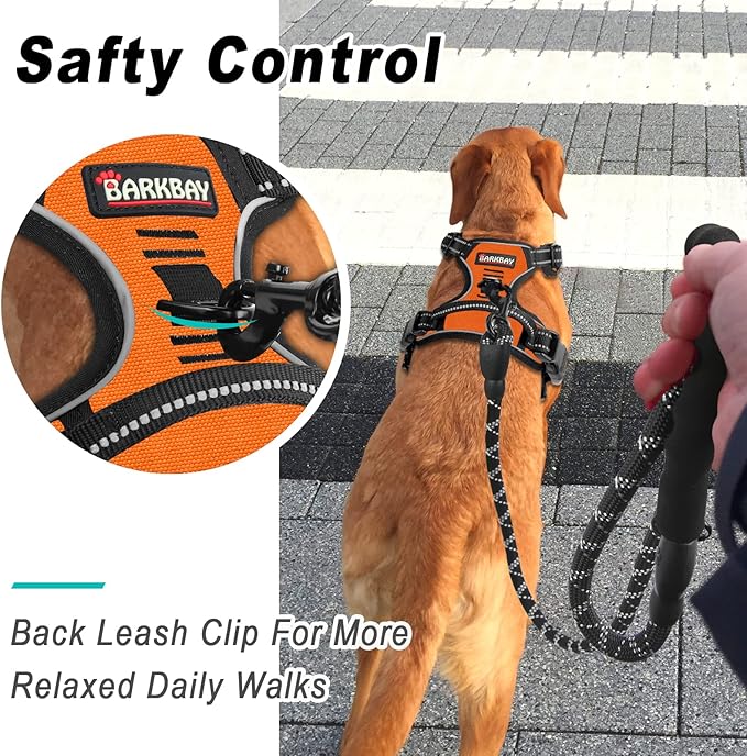 BARKBAY No Pull Dog Harness Large Step in Reflective Dog Harness with Front Clip and Easy Control Handle for Walking Training Running(Orange,S)