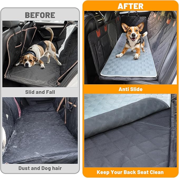 Non-Slip Pet Bed Mat for Truck Back Seat Extender, Hair Resistant Dog Blanket for Hard Bottom Dog Car Seat Cover, Anti Slip Pet Linner Backseat Cover Deep Gray XL