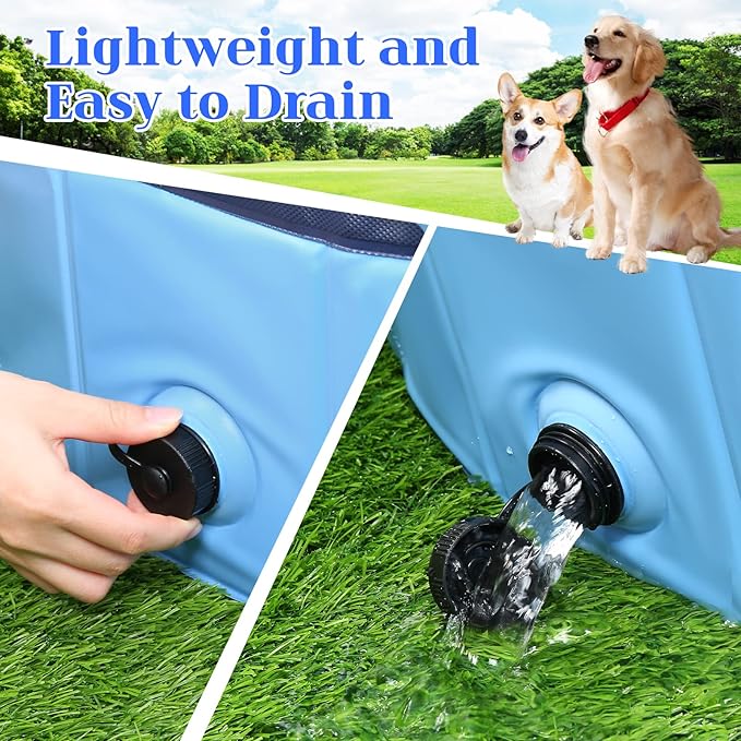 Foldable Dog Bath Swimming Pool Plastic Kiddie Pool Professional Tub Collapsible Grooming Bathtub for Pets Kids Baby and Toddler, 39.5 x 12 Inches Blue