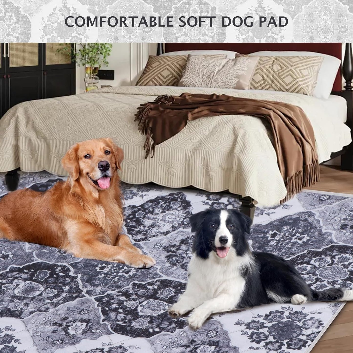 IEUUMLER Washable Pee Pads for Dogs, 2 Pack Reusable Pee Pads for Dogs Non-Slip Grip, Super Absorbent Waterproof Puppy Pads for Potty Training, Playpen, Crate, Whelping Box EU011 Black Grey, 36x41