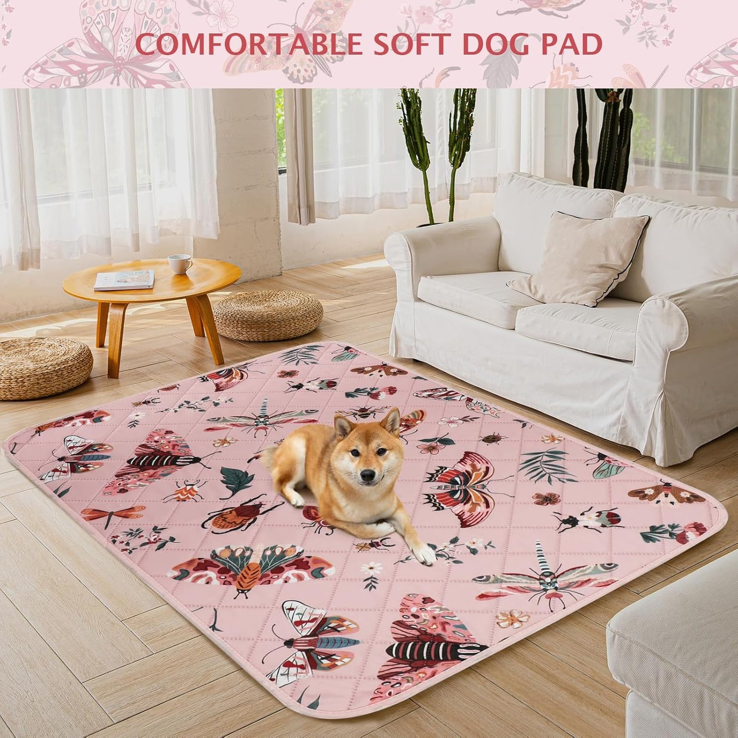 IEUUMLER Washable Pee Pads for Dogs, 1 Pack Insect Pattern Reusable Waterproof Puppy Potty Pads, Non-Slip Absorbent Pet Training Pads for Playpen Crate Bed EU014